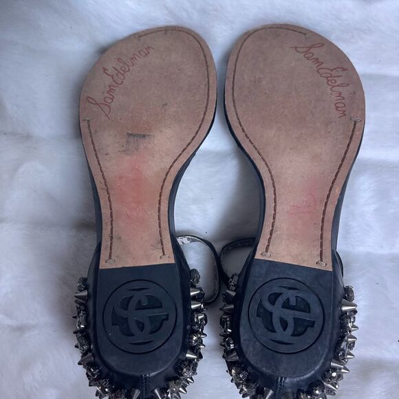 Sam Edelman Black patent &soft leather thong sandals spikes& Jewels accent SZ7.5 - Picture 9 of 11